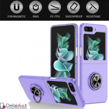 Plastikinis dėklas su žiedu ir kameros apsauga - violetinis (Samsung Z Flip 6/Z Flip 7 Fe